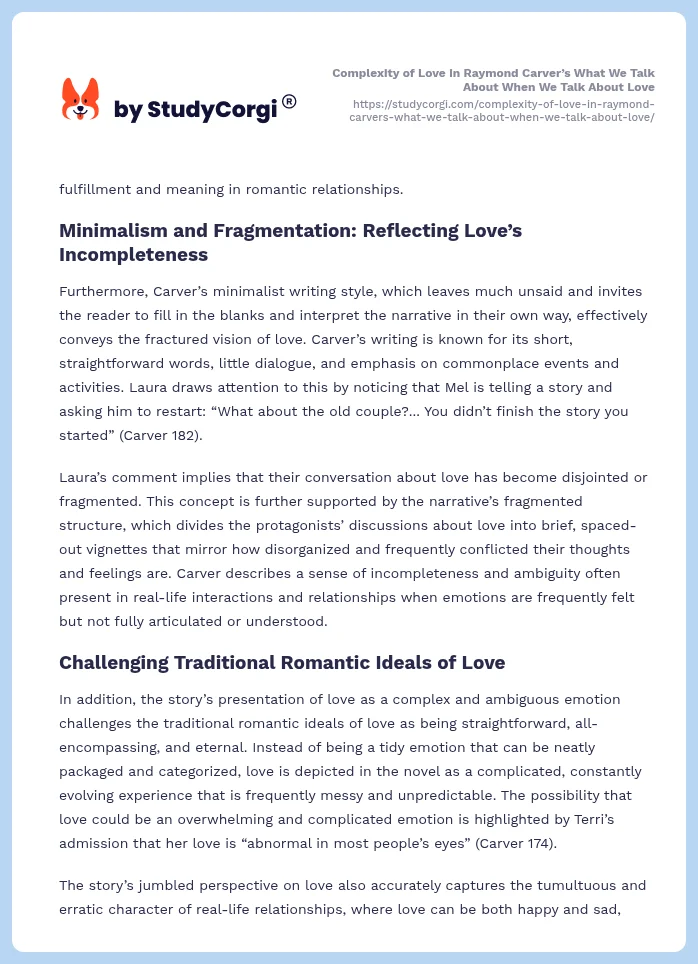 Complexity of Love in Raymond Carver’s What We Talk About When We Talk About Love. Page 2