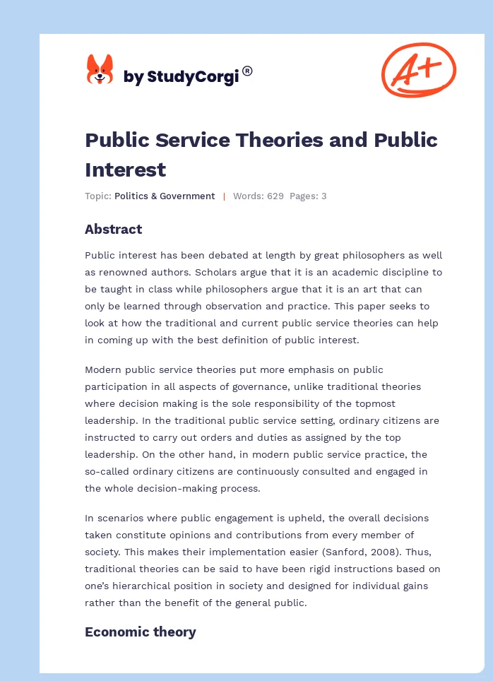 Public Service Theories and Public Interest. Page 1