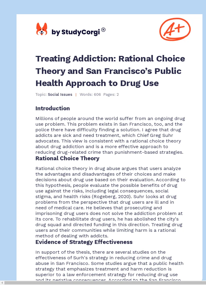 Treating Addiction: Rational Choice Theory and San Francisco’s Public Health Approach to Drug Use. Page 1