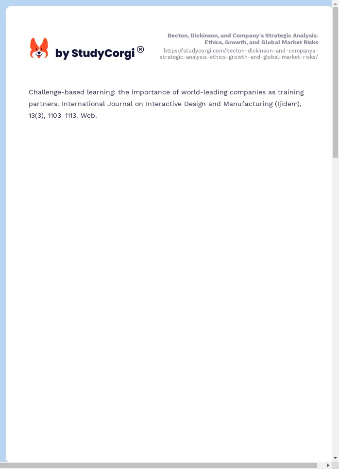 Becton, Dickinson, and Company's Strategic Analysis: Ethics, Growth, and Global Market Risks. Page 2