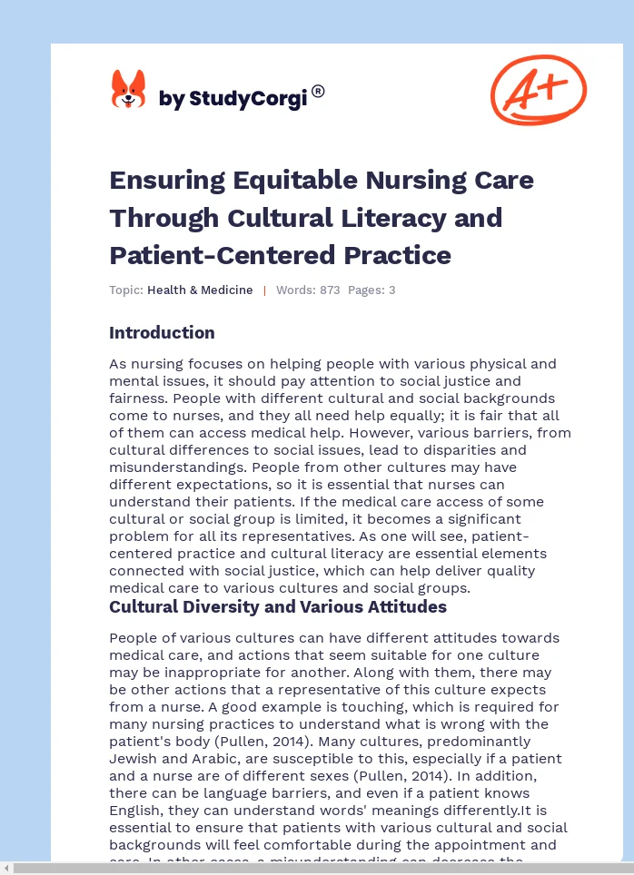 Ensuring Equitable Nursing Care Through Cultural Literacy and Patient-Centered Practice. Page 1