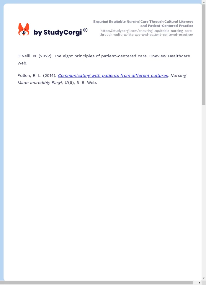 Ensuring Equitable Nursing Care Through Cultural Literacy and Patient-Centered Practice. Page 2