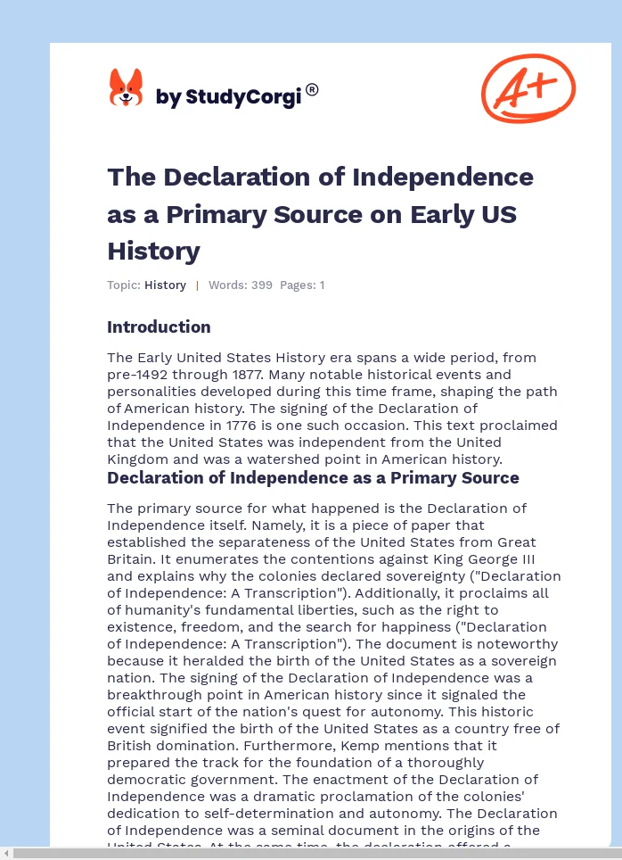 The Declaration of Independence as a Primary Source on Early US History. Page 1