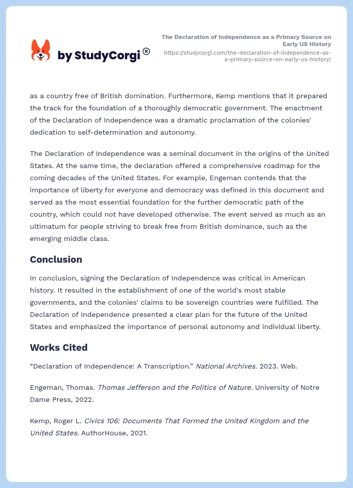 The Declaration of Independence as a Primary Source on Early US History. Page 2