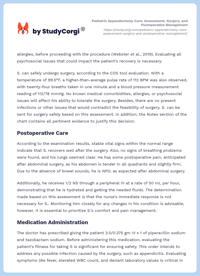 Pediatric Appendectomy Care: Assessment, Surgery, and Postoperative Management. Page 2