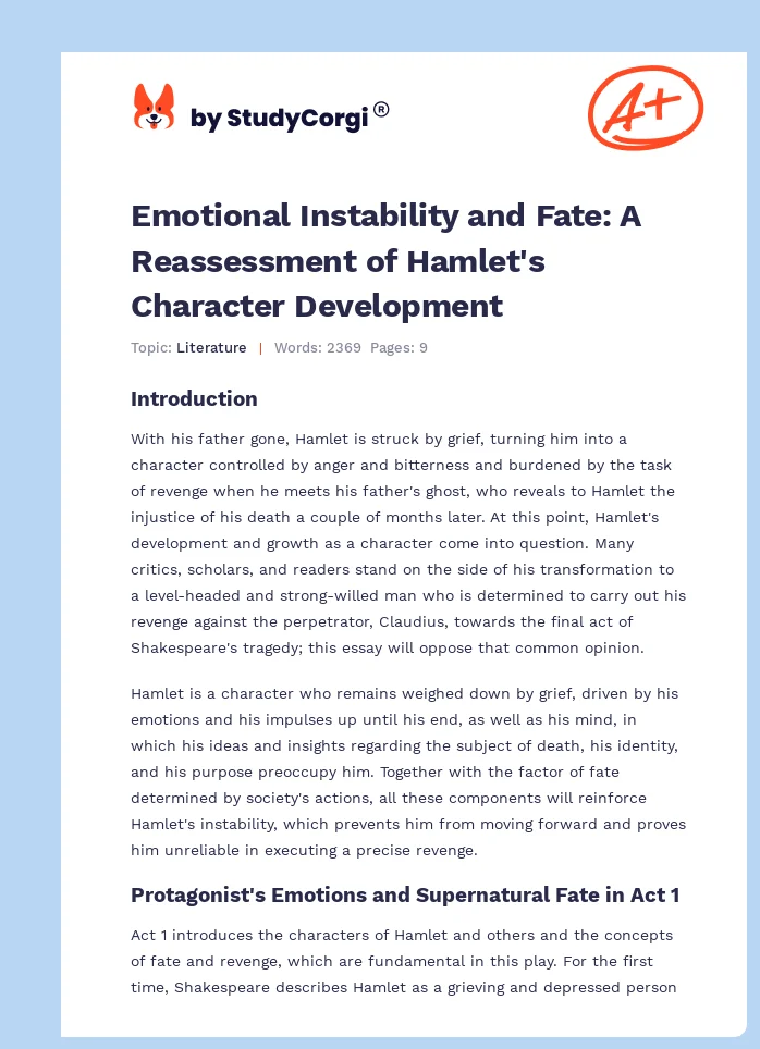 Emotional Instability and Fate: A Reassessment of Hamlet's Character Development. Page 1