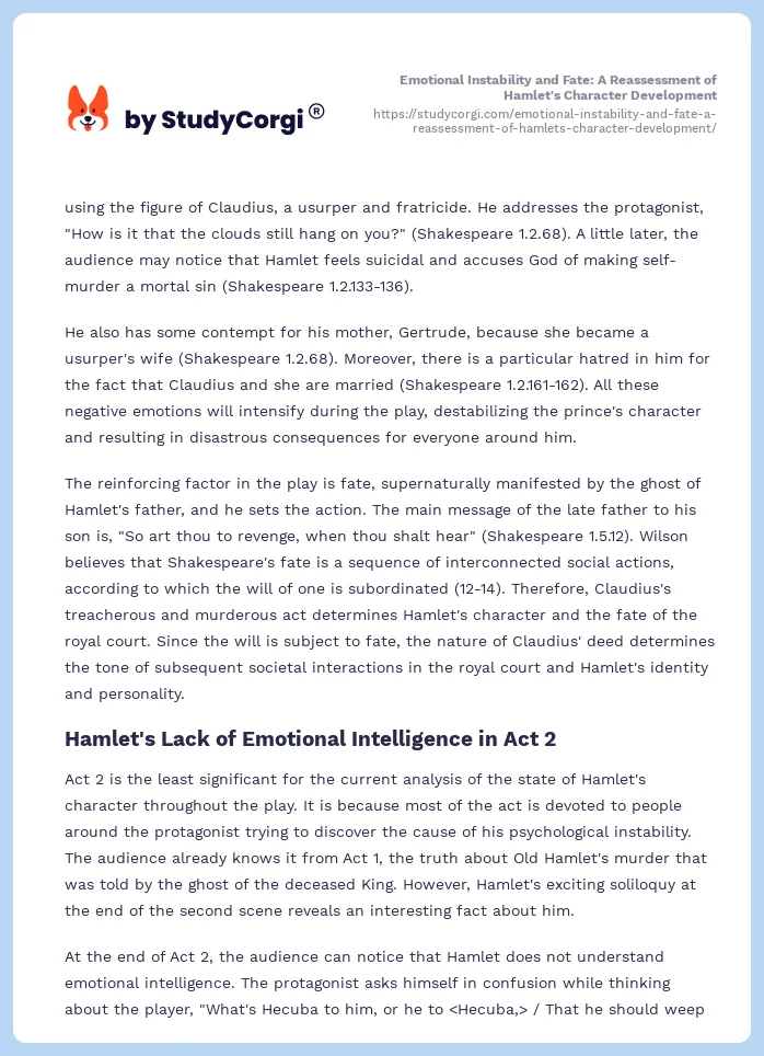 Emotional Instability and Fate: A Reassessment of Hamlet's Character Development. Page 2