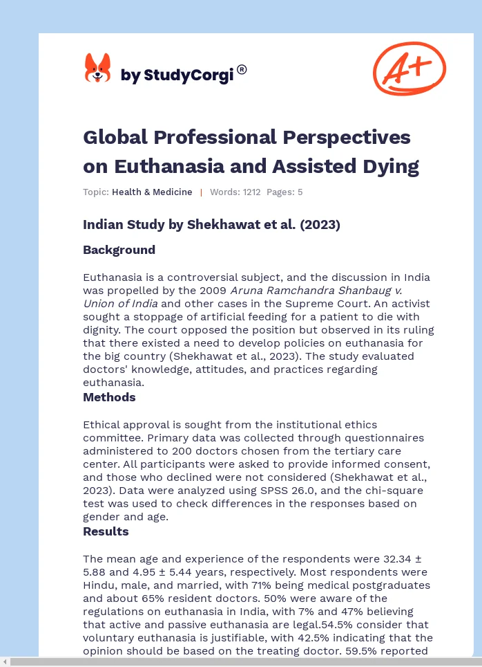 Global Professional Perspectives on Euthanasia and Assisted Dying. Page 1