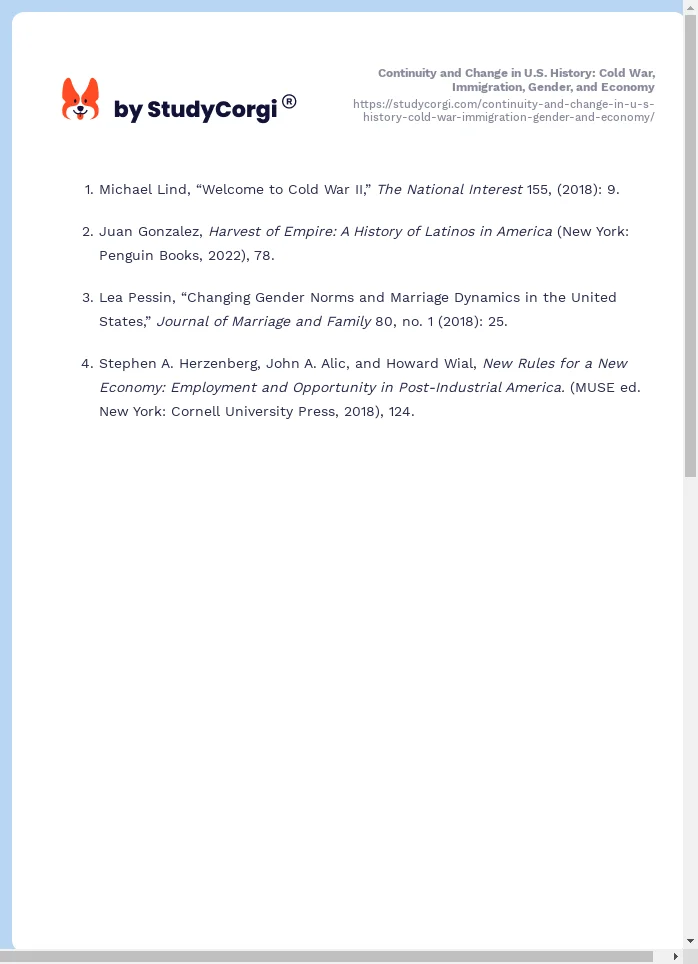 Continuity and Change in U.S. History: Cold War, Immigration, Gender, and Economy. Page 2