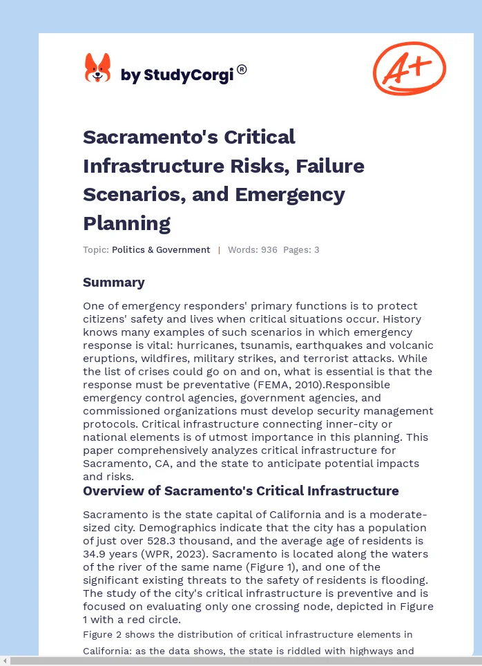 Sacramento's Critical Infrastructure Risks, Failure Scenarios, and Emergency Planning. Page 1