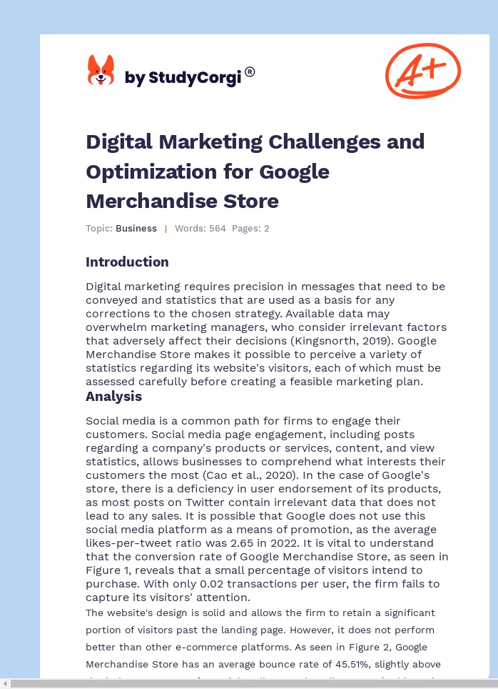 Digital Marketing Challenges and Optimization for Google Merchandise Store. Page 1