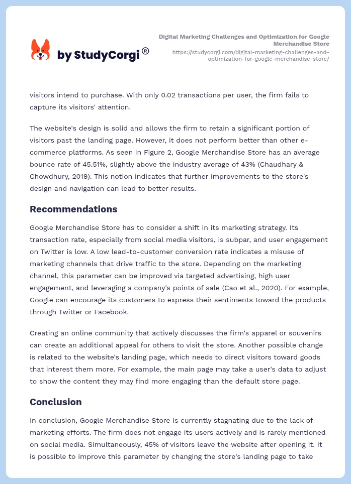 Digital Marketing Challenges and Optimization for Google Merchandise Store. Page 2
