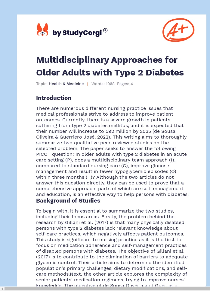 Multidisciplinary Approaches for Older Adults with Type 2 Diabetes. Page 1