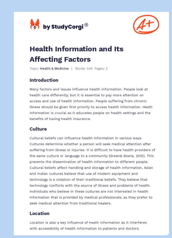 Health Information and Its Affecting Factors. Page 1