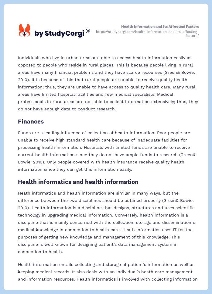 Health Information and Its Affecting Factors. Page 2