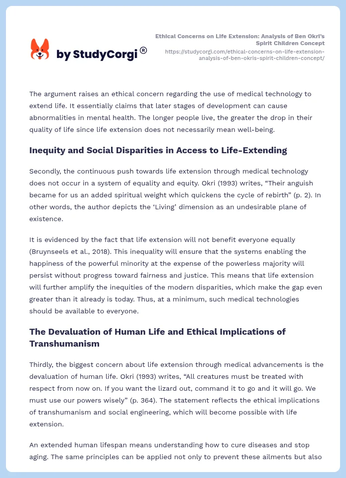 Ethical Concerns on Life Extension: Analysis of Ben Okri’s Spirit Children Concept. Page 2