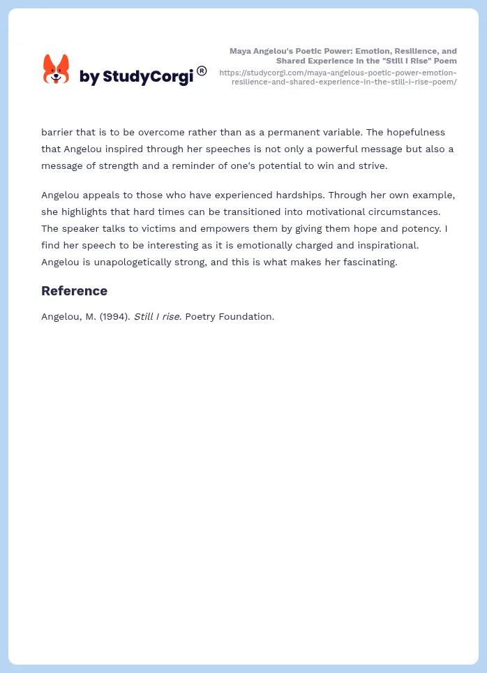 Maya Angelou's Poetic Power: Emotion, Resilience, and Shared Experience in the "Still I Rise" Poem. Page 2