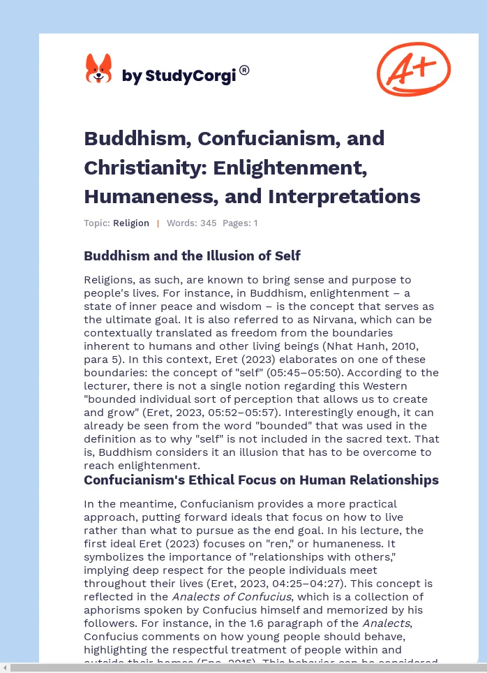 Buddhism, Confucianism, and Christianity: Enlightenment, Humaneness, and Interpretations. Page 1