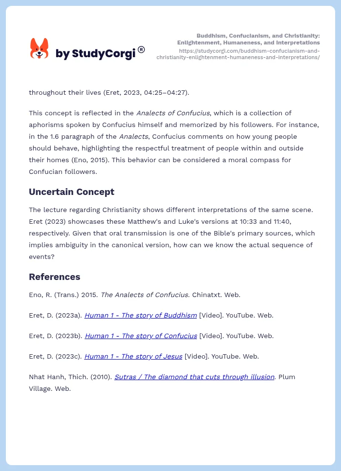 Buddhism, Confucianism, and Christianity: Enlightenment, Humaneness, and Interpretations. Page 2