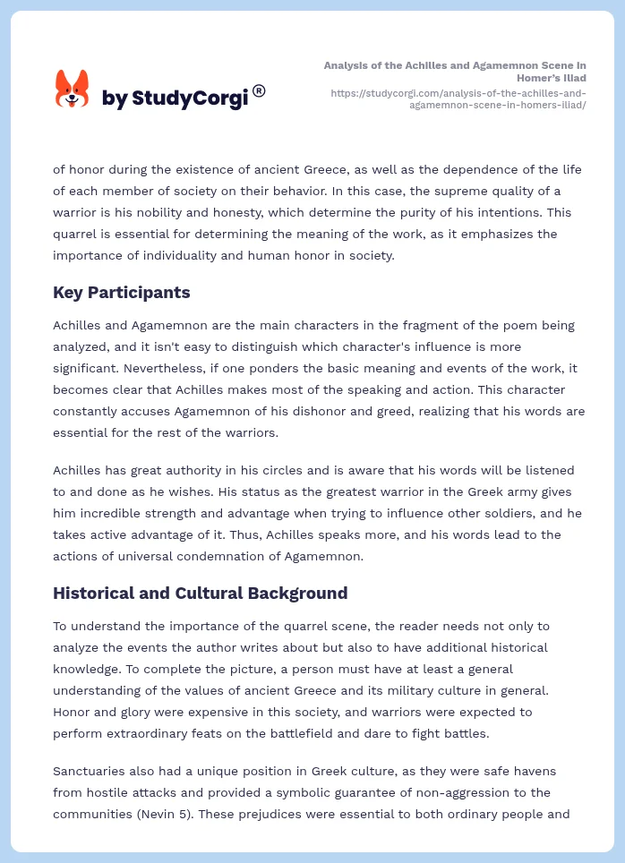 Analysis of the Achilles and Agamemnon Scene in Homer’s Iliad. Page 2
