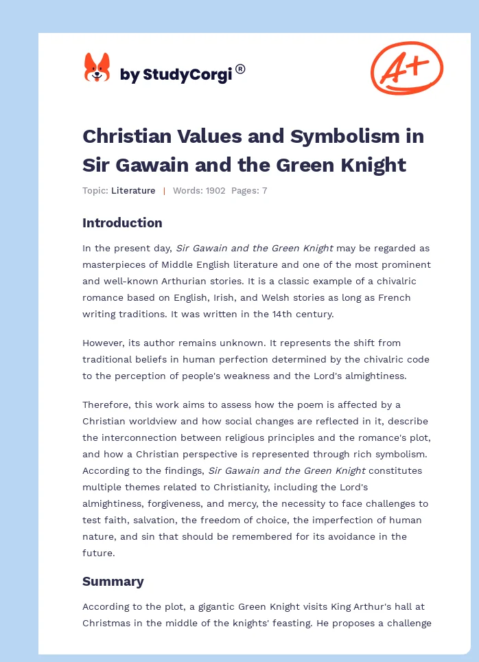 Christian Values and Symbolism in Sir Gawain and the Green Knight. Page 1