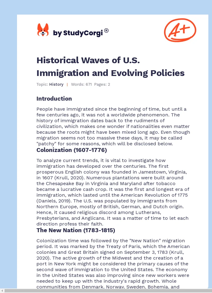 Historical Waves of U.S. Immigration and Evolving Policies. Page 1