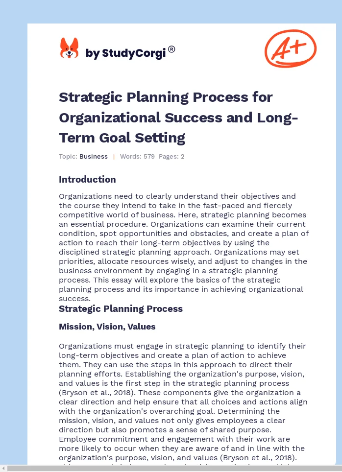 Strategic Planning Process for Organizational Success and Long-Term Goal Setting. Page 1