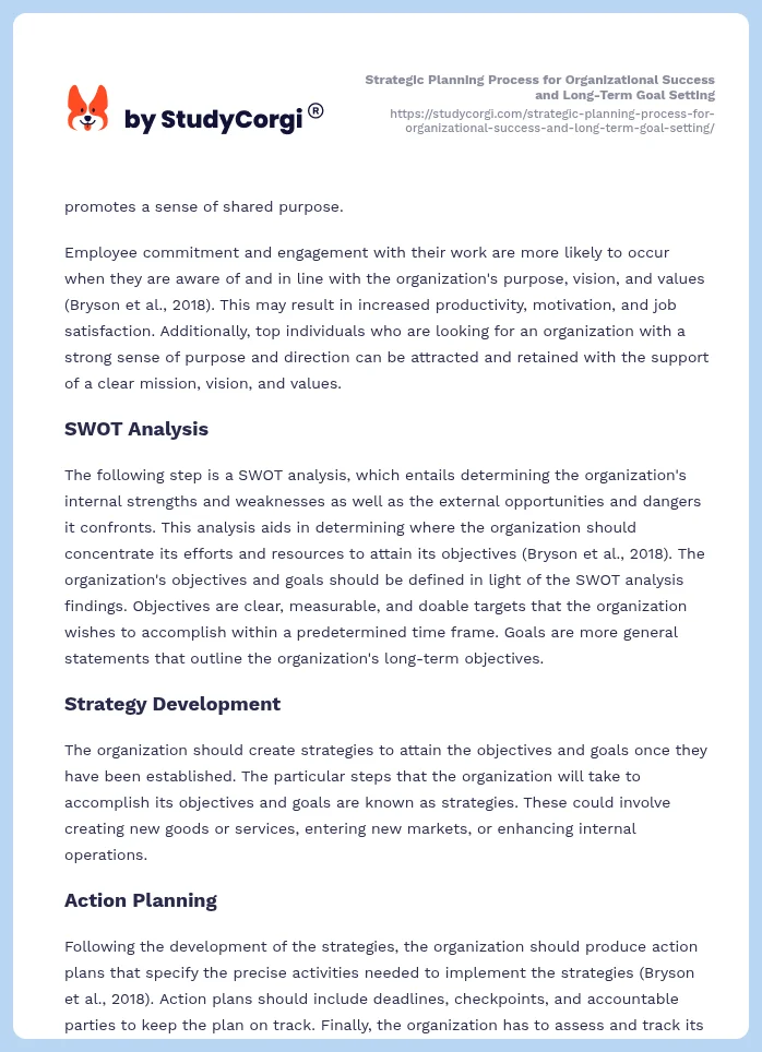 Strategic Planning Process for Organizational Success and Long-Term Goal Setting. Page 2