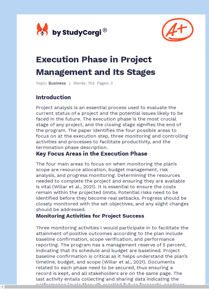 Execution Phase in Project Management and Its Stages. Page 1