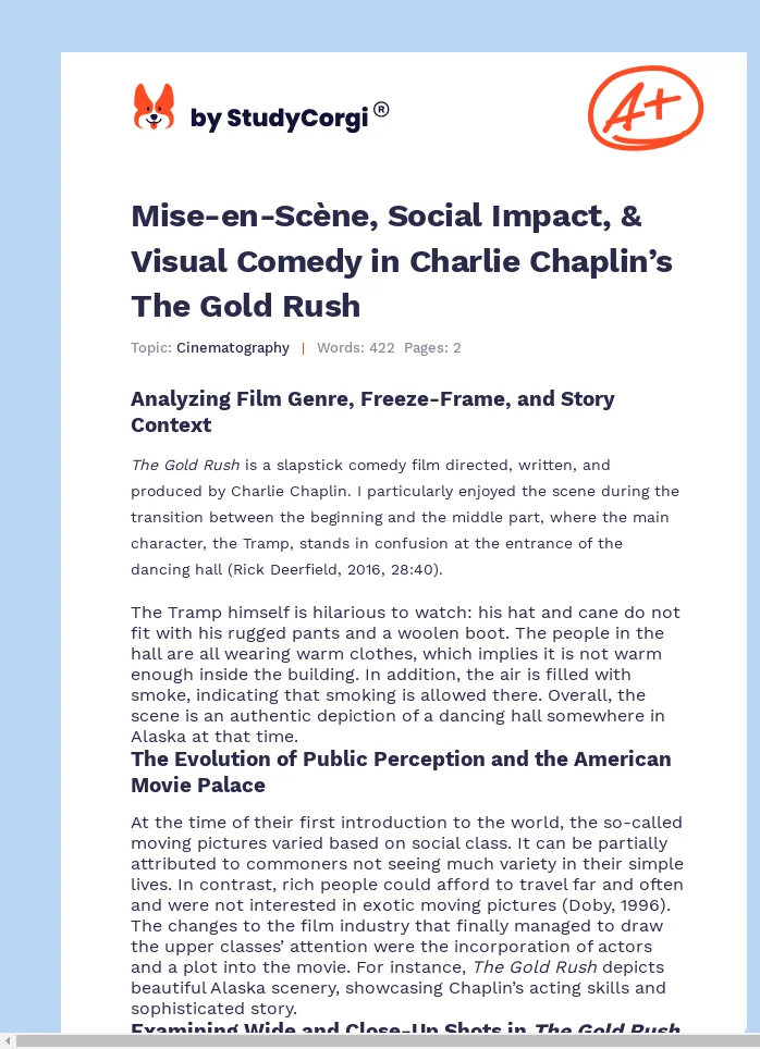 Mise-en-Scène, Social Impact, & Visual Comedy in Charlie Chaplin’s The Gold Rush. Page 1