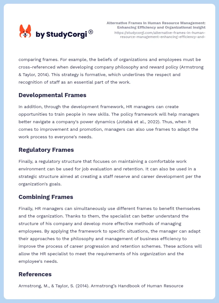Alternative Frames in Human Resource Management: Enhancing Efficiency and Organizational Insight. Page 2