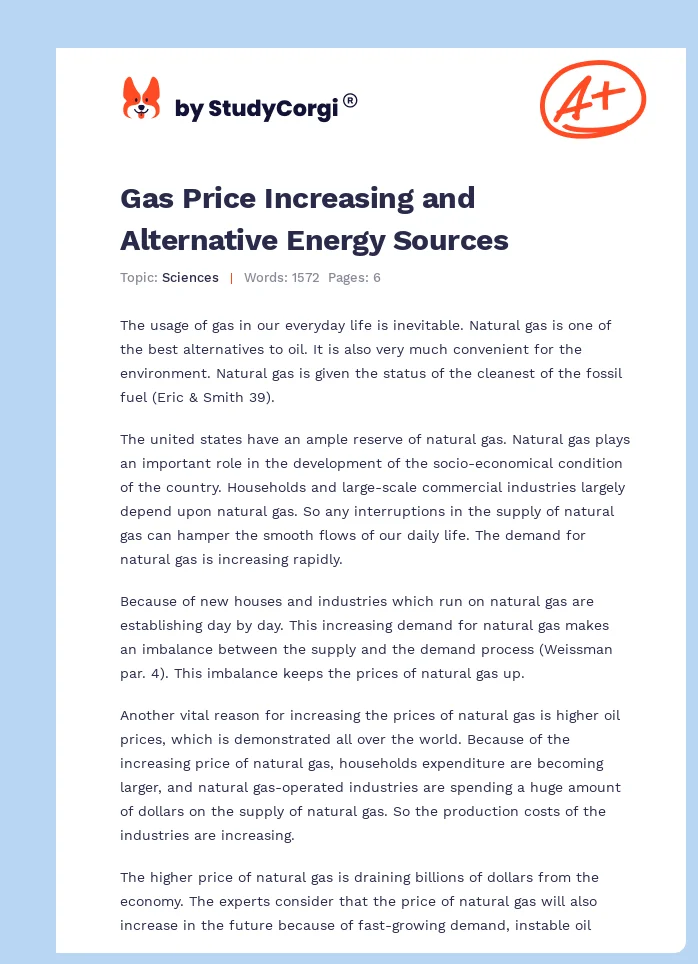 Gas Price Increasing and Alternative Energy Sources. Page 1