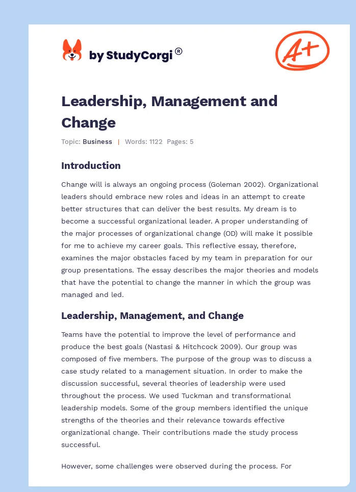Leadership, Management and Change. Page 1