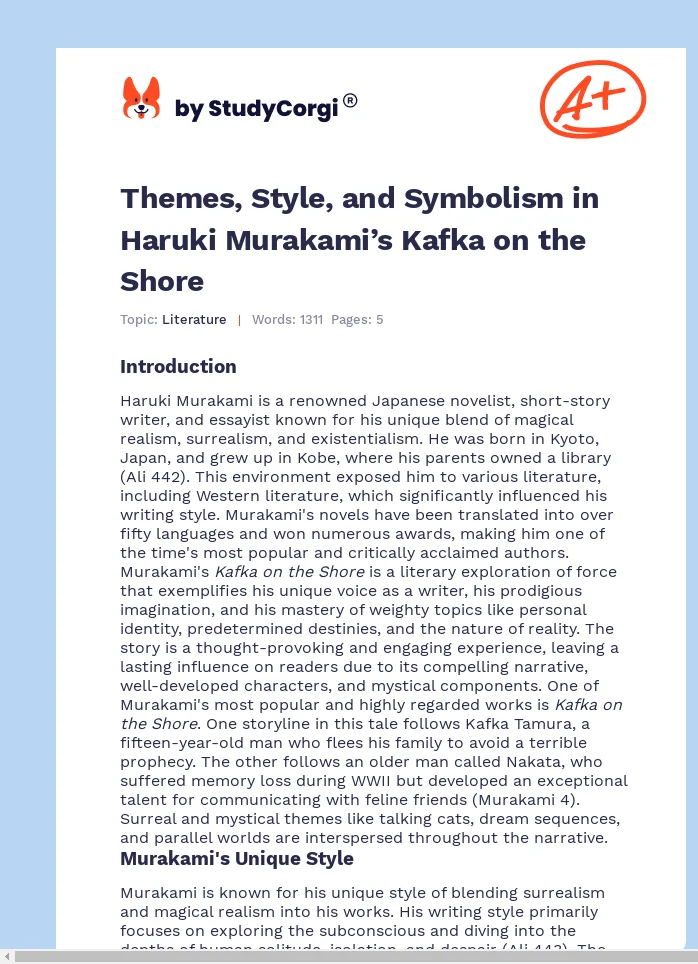 Themes, Style, and Symbolism in Haruki Murakami’s Kafka on the Shore. Page 1