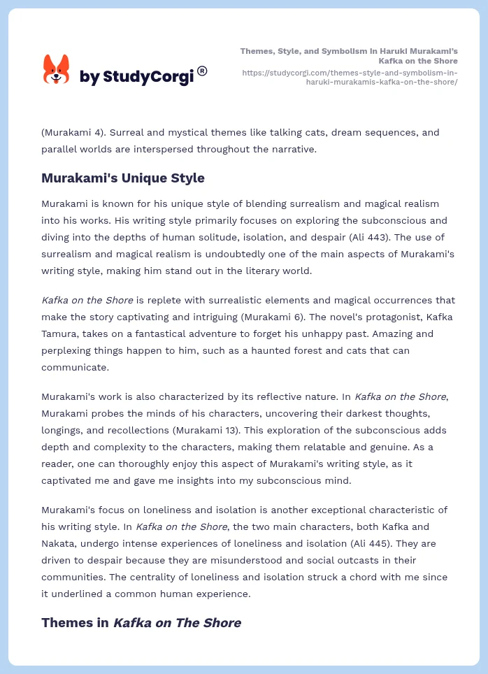 Themes, Style, and Symbolism in Haruki Murakami’s Kafka on the Shore. Page 2