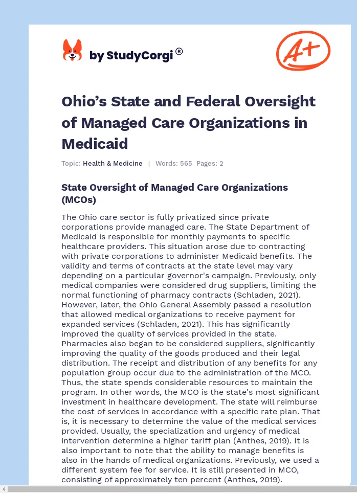 Ohio’s State and Federal Oversight of Managed Care Organizations in Medicaid. Page 1