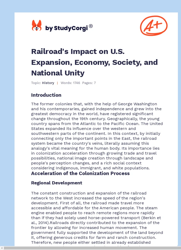 Railroad's Impact on U.S. Expansion, Economy, Society, and National Unity. Page 1
