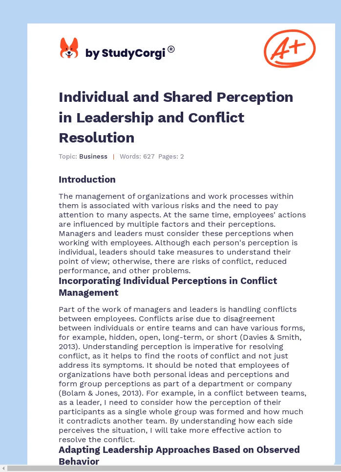 Individual and Shared Perception in Leadership and Conflict Resolution. Page 1