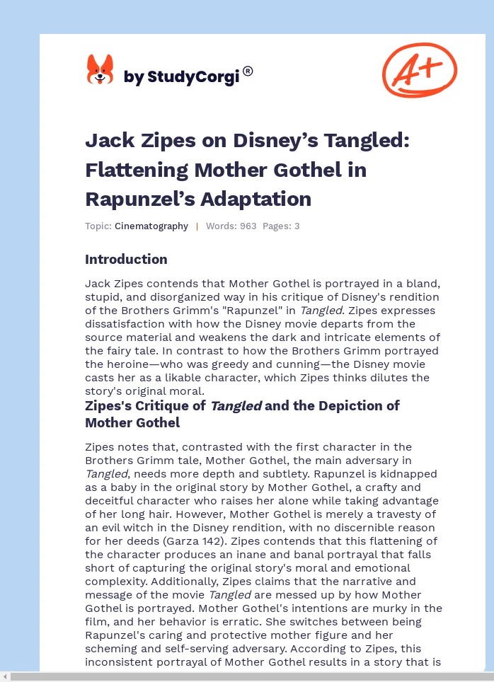 Jack Zipes on Disney’s Tangled: Flattening Mother Gothel in Rapunzel’s Adaptation. Page 1