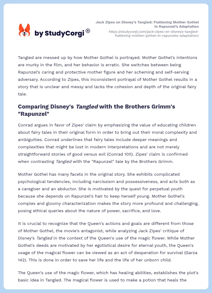 Jack Zipes on Disney’s Tangled: Flattening Mother Gothel in Rapunzel’s Adaptation. Page 2