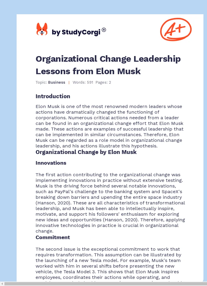 Organizational Change Leadership Lessons from Elon Musk. Page 1