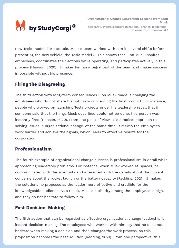 Organizational Change Leadership Lessons from Elon Musk. Page 2