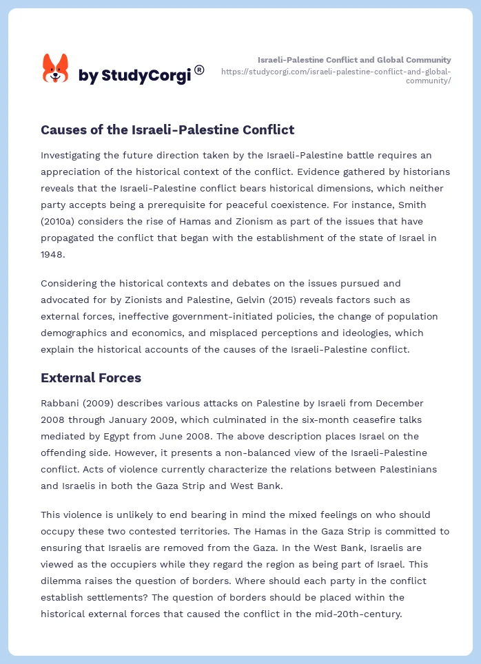 Israeli-Palestine Conflict and Global Community. Page 2