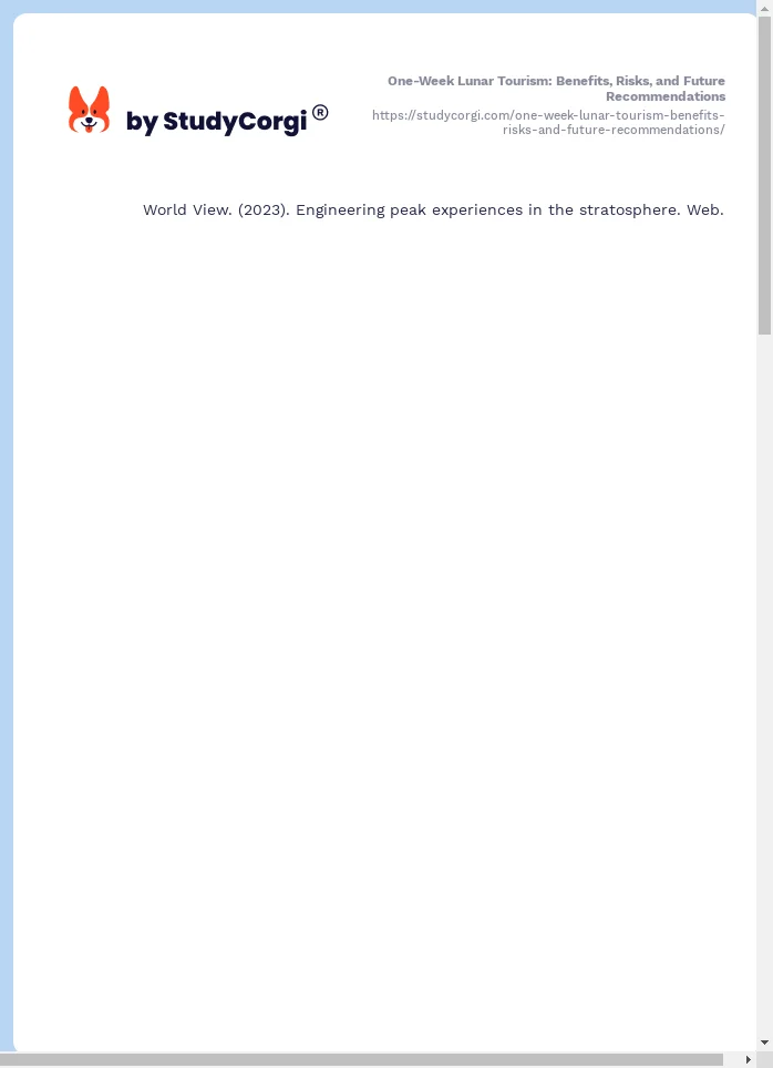 One-Week Lunar Tourism: Benefits, Risks, and Future Recommendations. Page 2