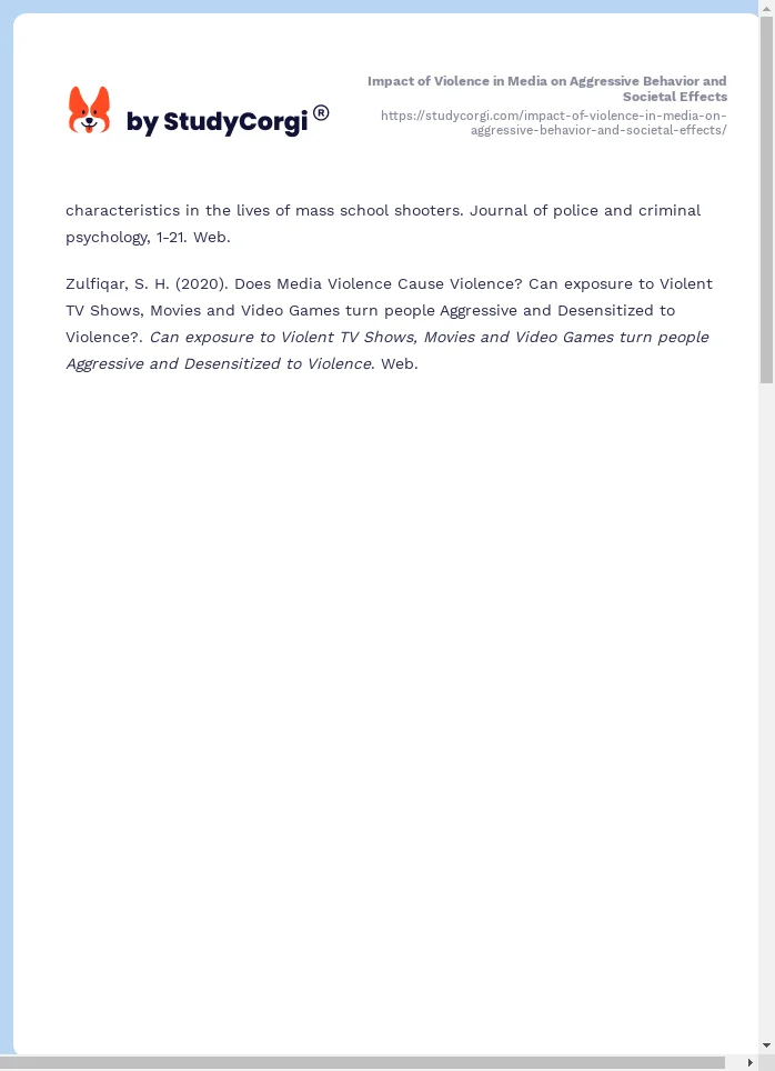Impact of Violence in Media on Aggressive Behavior and Societal Effects. Page 2