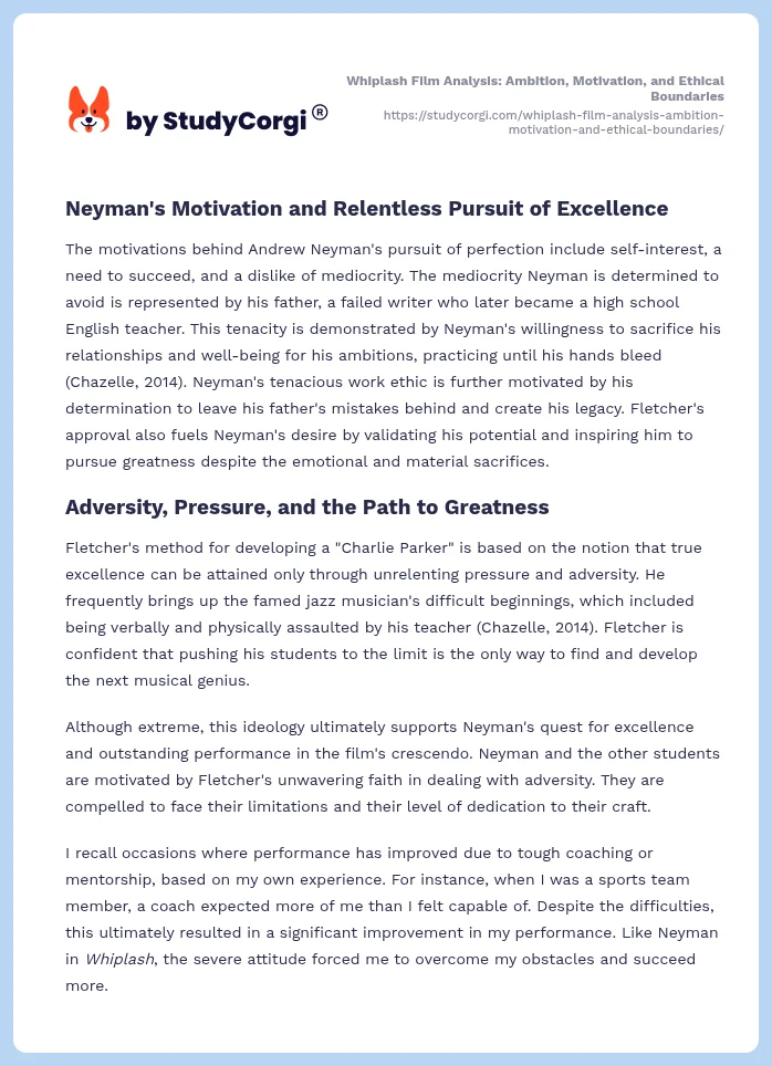 Whiplash Film Analysis: Ambition, Motivation, and Ethical Boundaries. Page 2