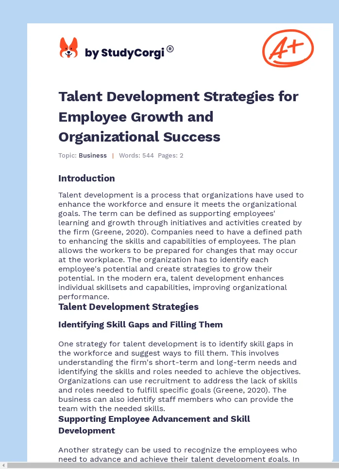 Talent Development Strategies for Employee Growth and Organizational Success. Page 1