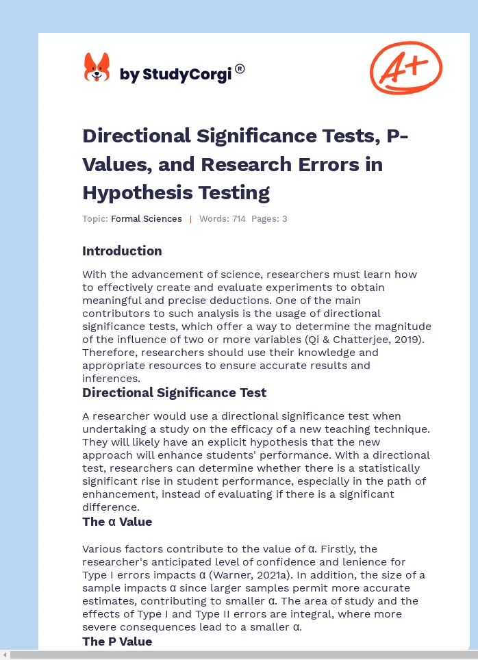 Directional Significance Tests, P-Values, and Research Errors in Hypothesis Testing. Page 1