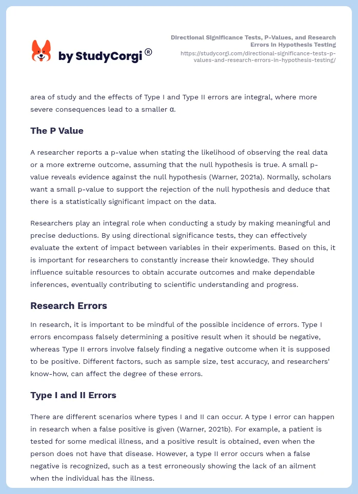 Directional Significance Tests, P-Values, and Research Errors in Hypothesis Testing. Page 2
