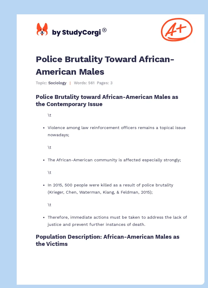 Police Brutality Toward African-American Males. Page 1